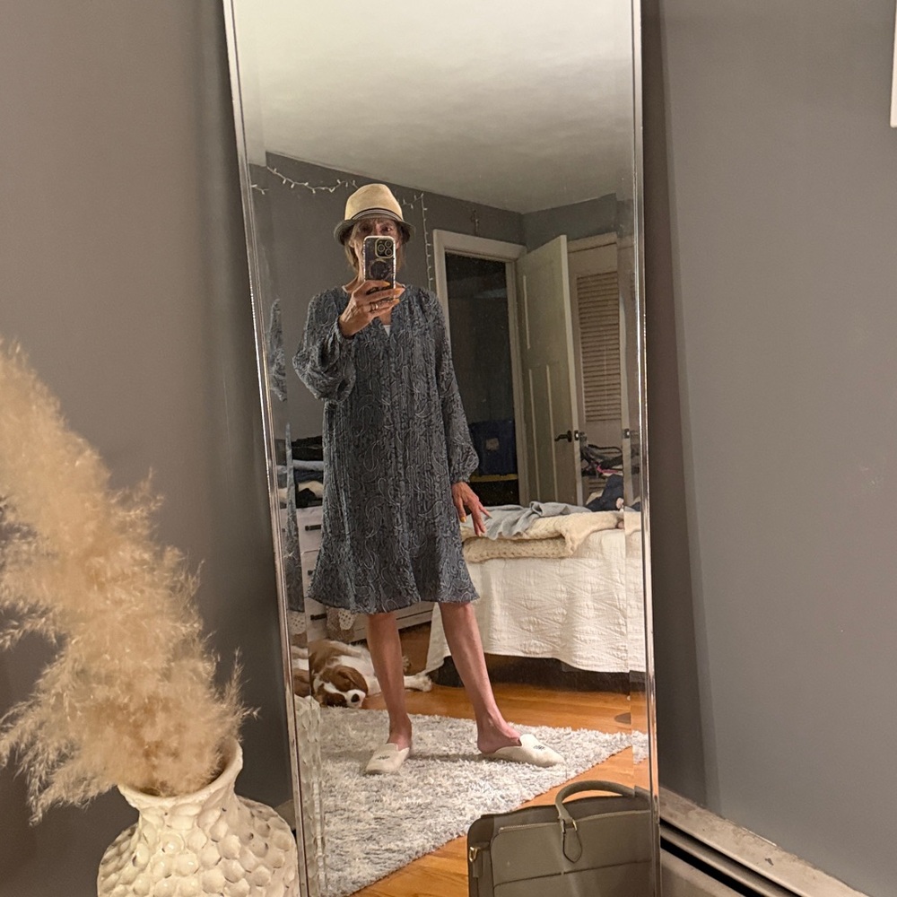 Blue Patterned Long Sleeve Dress